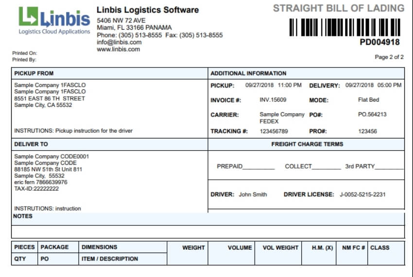 bill of lading