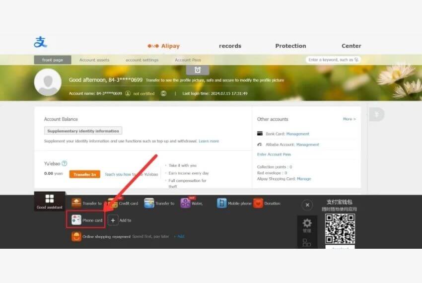 dịch vụ nạp tiền vào tài khoản alipay​
