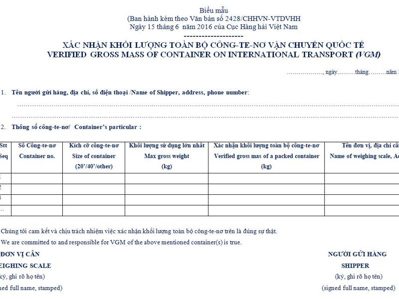 VGM là gì trong xuất nhập khẩu