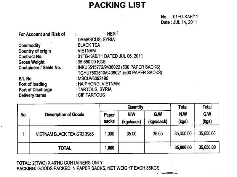 packing list là gì trong xuất nhập khẩu
